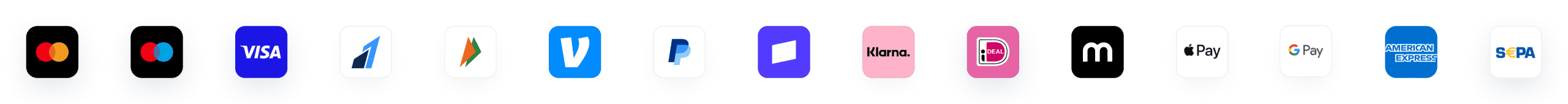 Payment Review Supported payment method logos row 1 — Visa, Mastercard, Apple Pay, Google Pay and more